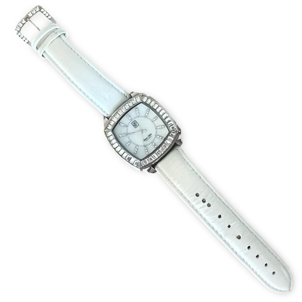 Victorian Wieck White Leather Band Rhinestone Watch - Picture 2 of 6